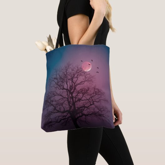 Elegant Spooky Halloween Theme Tree Mon Artwork Tote Bag (Dichtbij)