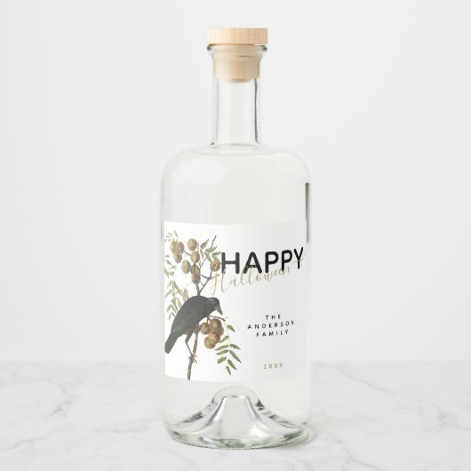 Elegant Spooky Happy Halloween Black Raven Family Likeurfles Etiket (Voorkant)