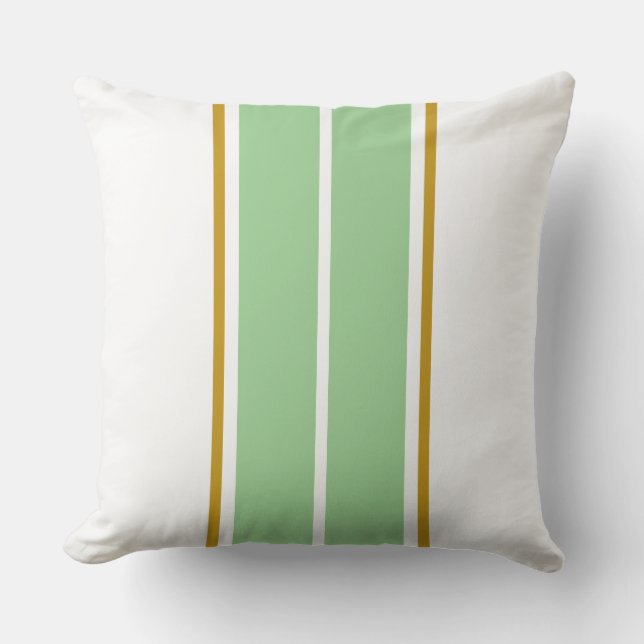 Elegant Sportief Licht Groen Wit Racing Stripes Buitenkussen (Voorkant)