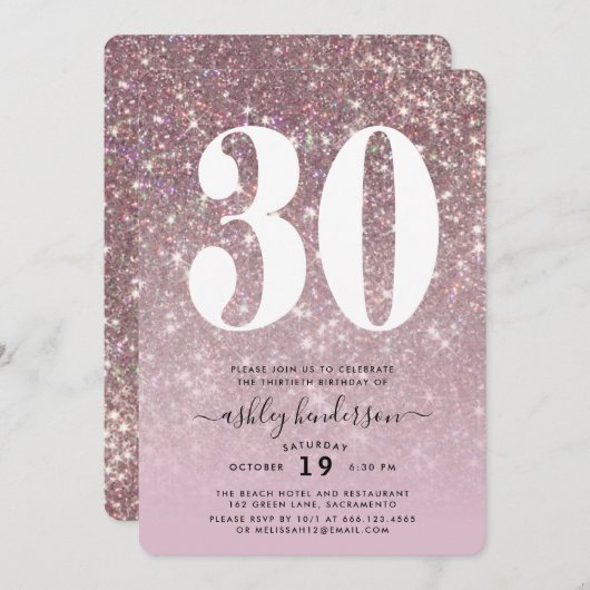 Elegant sprankelend 30e verjaardagsfeest kaart (Voorkant / Achterkant)