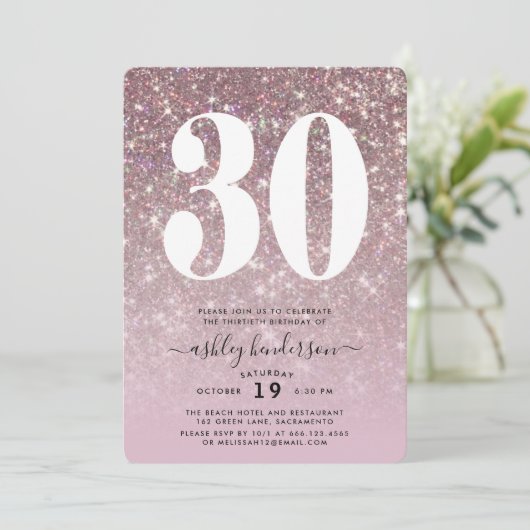 Elegant sprankelend 30e verjaardagsfeest kaart (Staand voorkant)