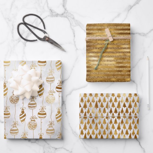 Elegant sprankelend gouden kerstinpakpapier Zij Inpakpapier Vel (Voorkant)