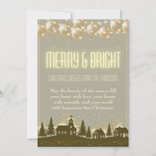 Elegant sprankelend gouden winterdorp feestdagenkaart (Voorkant)