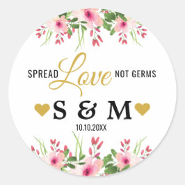 Elegant Spread Liefde Roze Bloemen Bruiloft Monogr Ronde Sticker