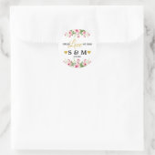 Elegant Spread Liefde Roze Bloemen Bruiloft Monogr Ronde Sticker (Tas)