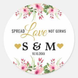 Elegant Spread Liefde Roze Bloemen Bruiloft Monogr Ronde Sticker
