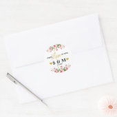Elegant Spread Liefde Roze Bloemen Bruiloft Monogr Ronde Sticker (Envelop)