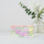 Elegant Spring Agate | Cute Green Pink and Yellow Visitekaartje (Staand voorkant)