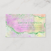 Elegant Spring Agate | Cute Green Pink and Yellow Visitekaartje (Achterkant)