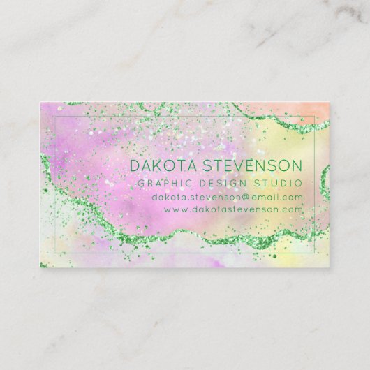 Elegant Spring Agate | Cute Green Pink and Yellow Visitekaartje (Achterkant)