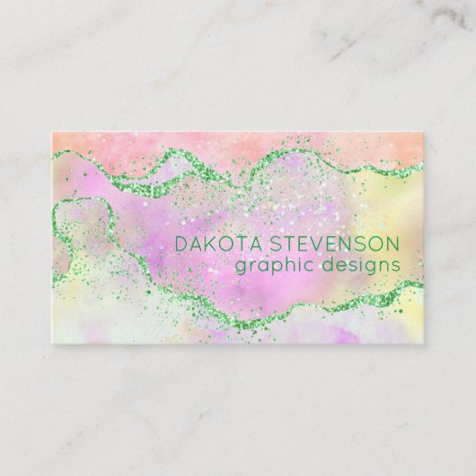 Elegant Spring Agate | Cute Green Pink and Yellow Visitekaartje (Voorkant)