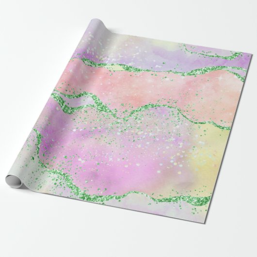 Elegant Spring Agate | Faux Green Glitter voor afs Cadeaupapier (Uitgerold)