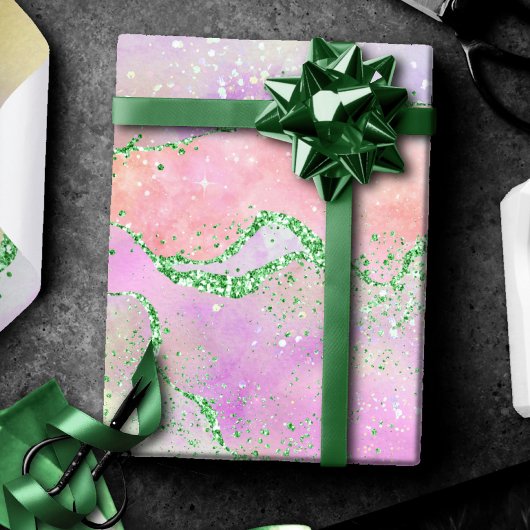 Elegant Spring Agate | Faux Green Glitter voor afs Cadeaupapier