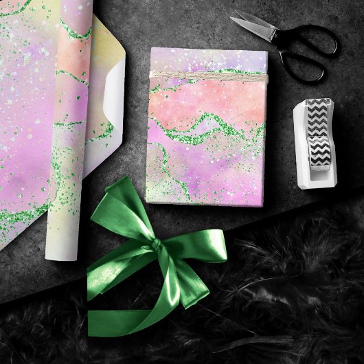 Elegant Spring Agate | Faux Green Glitter voor afs Cadeaupapier