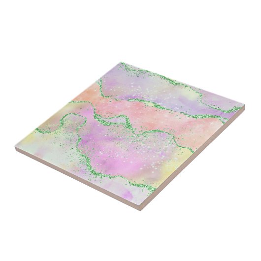 Elegant Spring Agate | Faux Green Glitter voor afs Tegeltje (Zijkant)