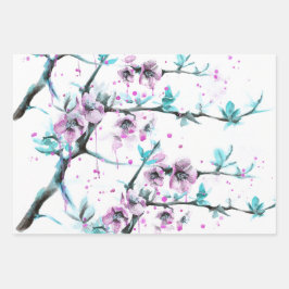 Elegant Spring Blossom Pink Floral Waterverf art Inpakpapier Vel