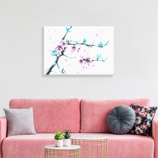 Elegant Spring blossom roze florale Waterverf kuns Canvas Afdruk (Insitu (Woonkamer))