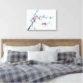 Elegant Spring blossom roze florale Waterverf kuns Canvas Afdruk (Insitu (Slaapkamer))