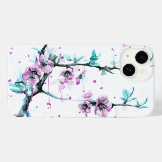 Elegant Spring blossom roze florale Waterverf kuns Case-Mate iPhone Case (Achterkant (horizontaal))