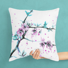 Elegant Spring blossom roze florale Waterverf kuns Kussen