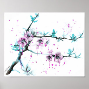Elegant Spring blossom roze florale Waterverf kuns Poster