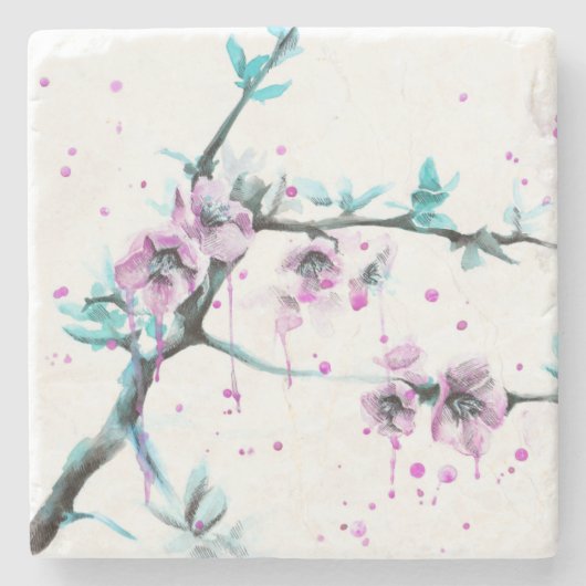 Elegant Spring blossom roze florale Waterverf kuns Stenen Onderzetter (Voorkant)