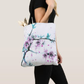 Elegant Spring blossom roze florale Waterverf kuns Tote Bag (Dichtbij)