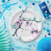 Elegant Spring blossom roze florale Waterverf Papieren Bordje (Feest)