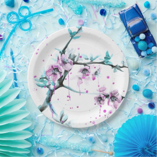 Elegant Spring blossom roze florale Waterverf Papieren Bordje (Feest)