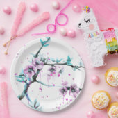 Elegant Spring blossom roze florale Waterverf Papieren Bordje (Feest)