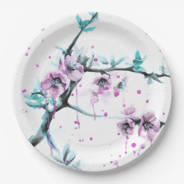 Elegant Spring blossom roze florale Waterverf Papieren Bordje