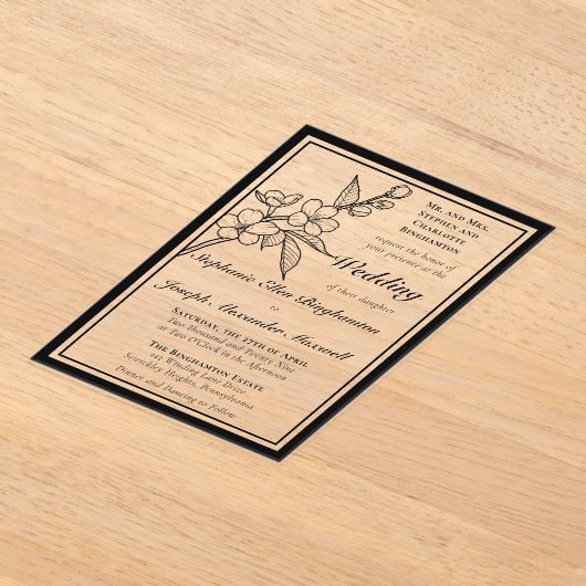 Elegant Spring Blossoms Black White Formal Wedding Acryl Uitnodigingen (Laagn)