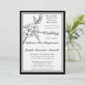Elegant Spring Blossoms Black White Formal Wedding Kaart (Staand voorkant)