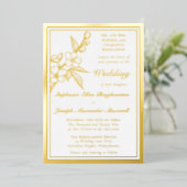Elegant Spring Blossoms Gold White Formal Wedding Folie Uitnodiging (Staand Voorkant)