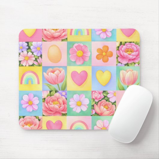 Elegant Spring Blossoms Heart Checkerboard Pattern Muismat (Met muis)