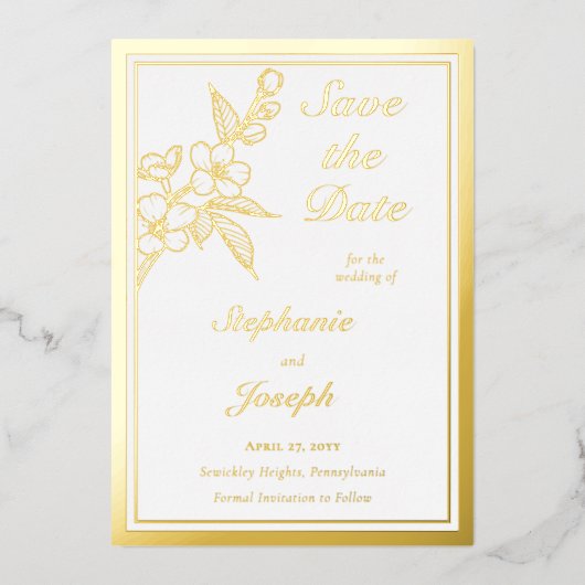 Elegant Spring Blossoms Photo White Save the Date Folie Uitnodiging (Voorkant)