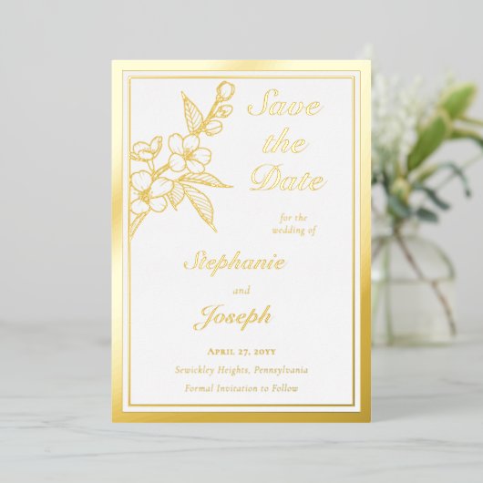 Elegant Spring Blossoms Photo White Save the Date Folie Uitnodiging (Staand Voorkant)