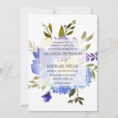 Elegant spring blue en yellow bloemen bruiloft kaart (Voorkant)