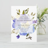 Elegant spring blue en yellow bloemen bruiloft kaart (Staand voorkant)