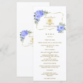 Elegant Spring Blue Floral Gold Heilige Communie Menu (Voorkant / Achterkant)