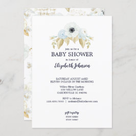Elegant Spring Blue & White Floral Baby shower Kaart