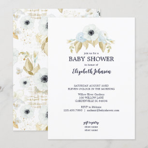Elegant Spring Blue & White Floral Baby shower Kaart