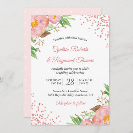 Elegant Spring Blush Pink Floral Confetti Wedding Kaart