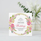 Elegant Spring Boho Floral Gold Square Wedding Kaart (Staand voorkant)