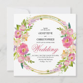 Elegant Spring Boho Floral Gold Square Wedding Kaart (Voorkant)