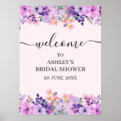 Elegant Spring Bridal Shower with Purple Flowers Poster (Voorkant)