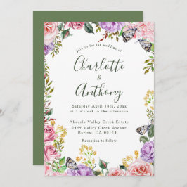 Elegant Spring Butterfly Floral Wedding Kaart