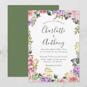 Elegant Spring Butterfly Floral Wedding Kaart