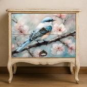 Elegant Spring Cherry Blossom Bluebird Decoupage Tissuepapier