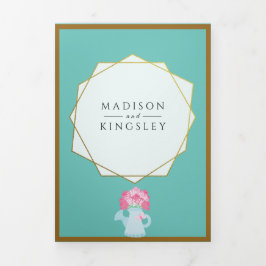 ELEGANT SPRING Floral Blauwgroen Wedding Fab Drieluik Uitnodiging